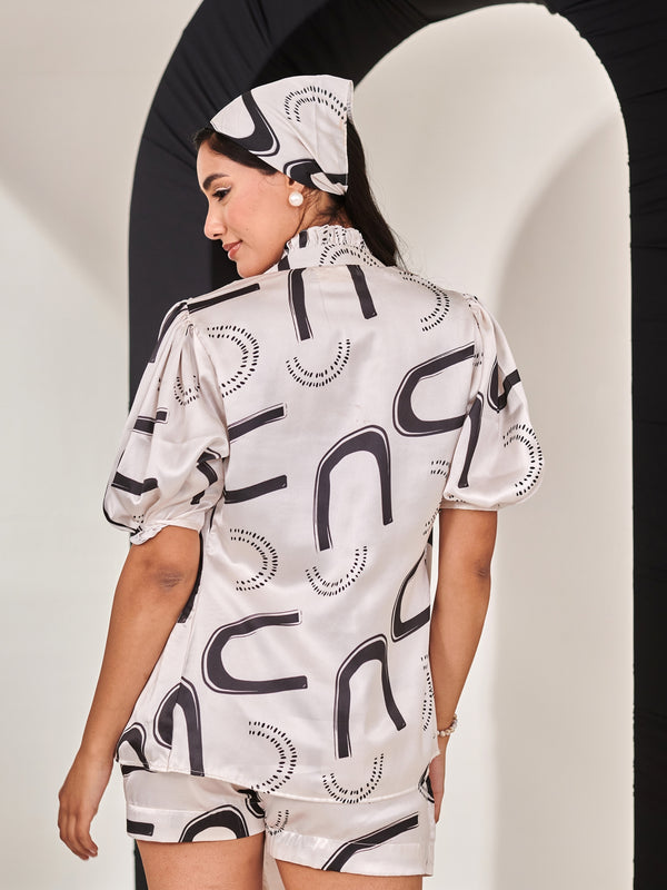 Swiss satin printed blazer shirt