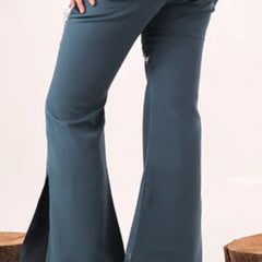 Solid embellished blue boot-cut pant