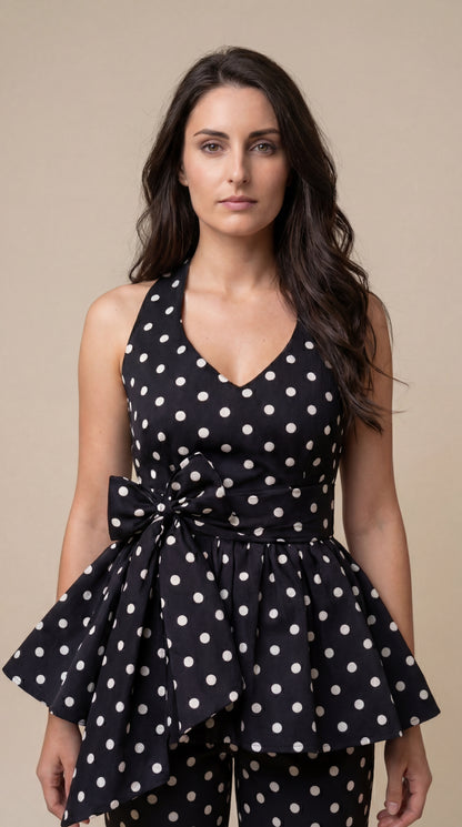 Black Polka Dot Halter Co-ord Set