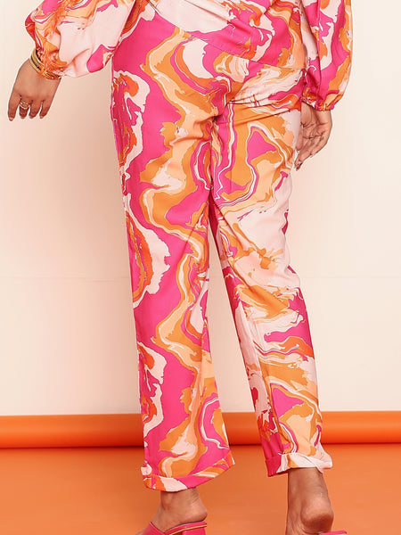 Pink printed straight pant