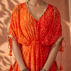 Orange Ombre Bandhani Kaftan with Detailing