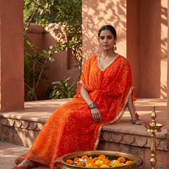 Orange Ombre Bandhani Kaftan with Detailing