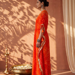 Orange Ombre Bandhani Kaftan with Detailing