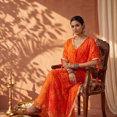 Orange Ombre Bandhani Kaftan with Detailing