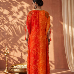 Orange Ombre Bandhani Kaftan with Detailing