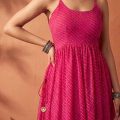 Pink Leheriya Elegant Kurti Palazzo Set