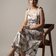 White Cat Printed Midi Dress