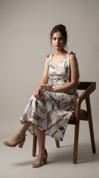 White Cat Printed Midi Dress