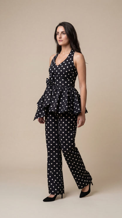 Black Polka Dot Halter Co-ord Set