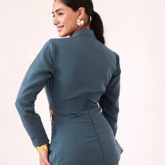 Solid embellished blue blazer shirt