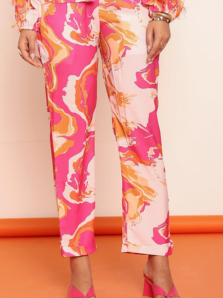 Pink printed straight pant