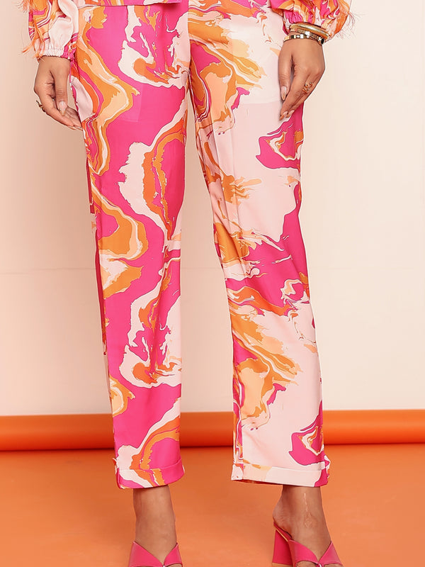 Pink printed straight pant