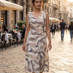 White Cat Printed Midi Dress