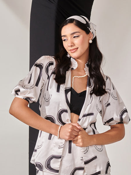 Swiss satin printed blazer shirt
