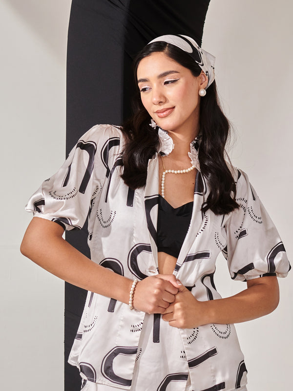 Swiss satin printed blazer shirt