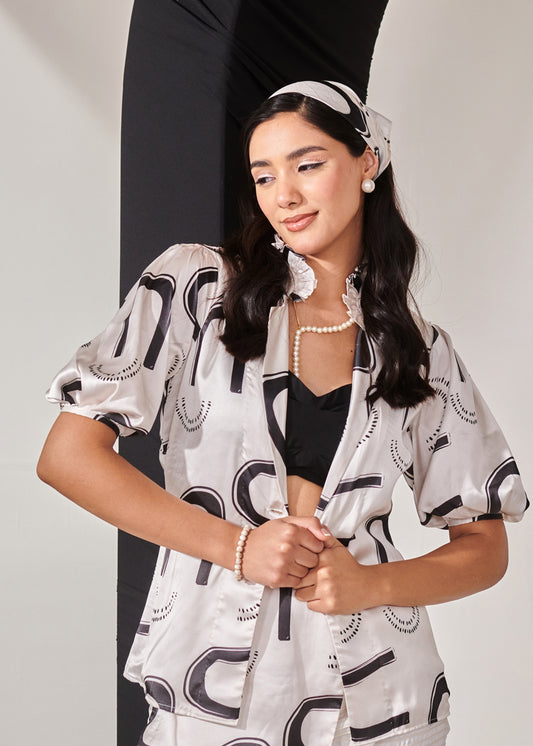Swiss satin printed blazer shirt