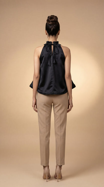 Black Halter Neck Fan Top