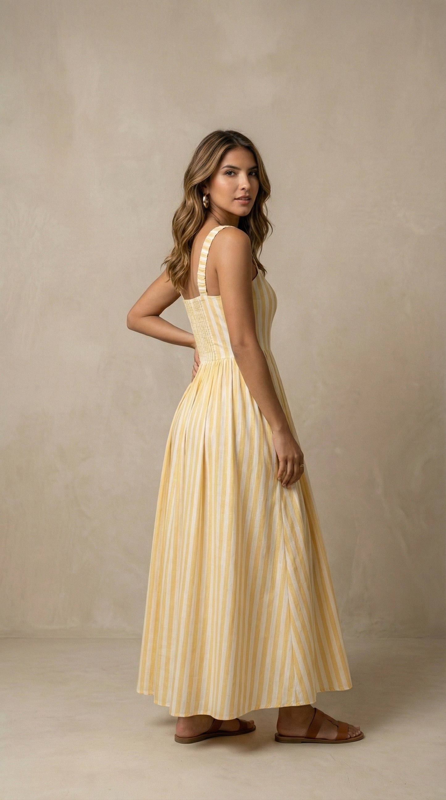 Striped Midi Dress with Pockets