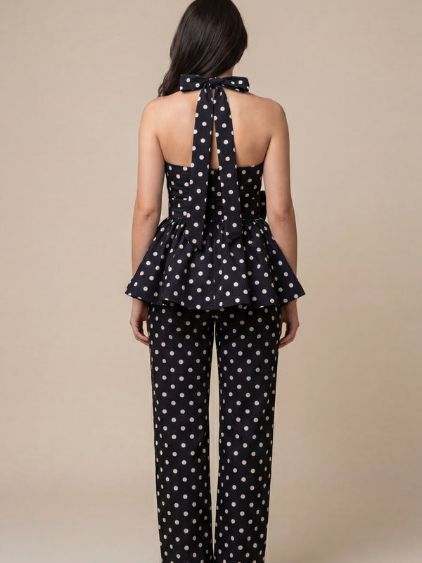 Black Polka Dot Halter Co-ord Set
