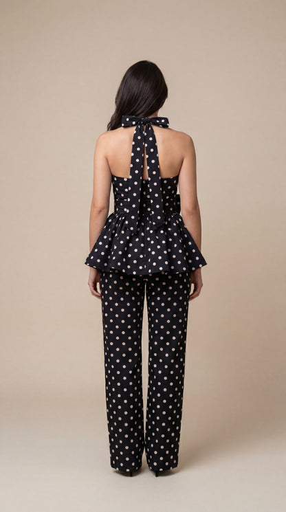 Black Polka Dot Halter Co-ord Set