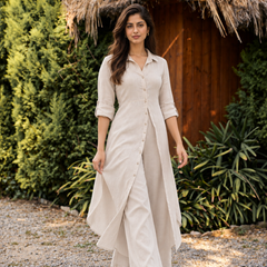 Ivory Cotton Collar Kurta Co-Ord Set