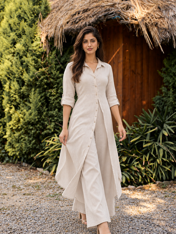 Ivory Cotton Collar Kurta Co-Ord Set