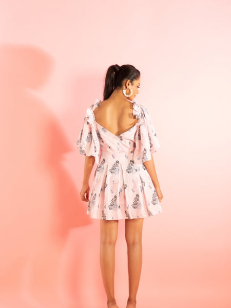 Printed Mini Dress with Ruffled Shoulder