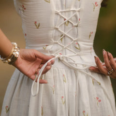 Women’s White Printed Lace-Up Maxi Dress