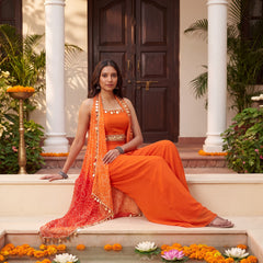 Ombre Bandhani Multi Styling Drape Cape Set with Plazzo anad Choli