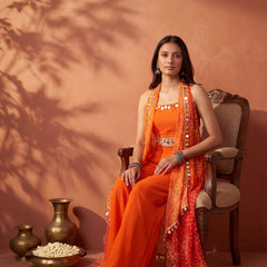Ombre Bandhani Multi Styling Drape Cape Set with Plazzo anad Choli