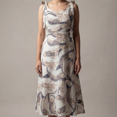 White Cat Printed Midi Dress