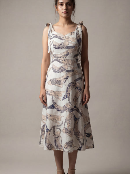 White Cat Printed Midi Dress