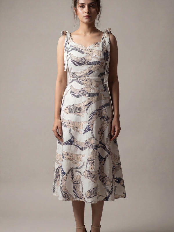 White Cat Printed Midi Dress