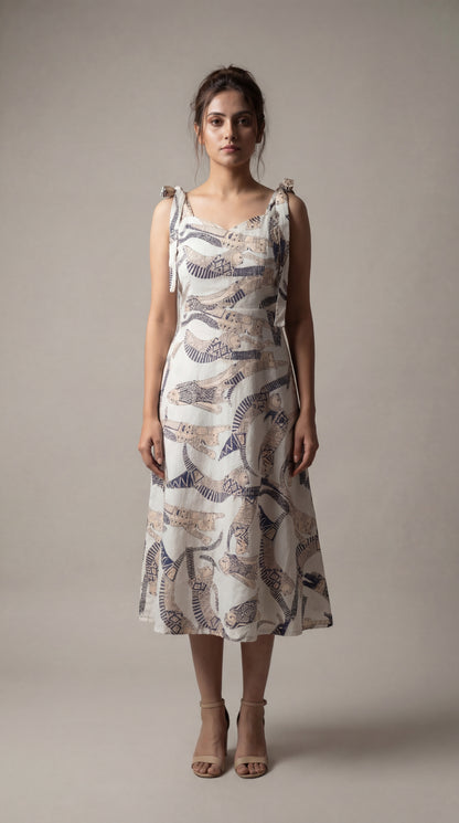 White Cat Printed Midi Dress