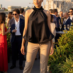 Black Halter Neck Fan Top