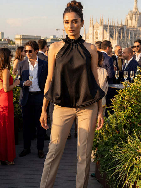 Black Halter Neck Fan Top