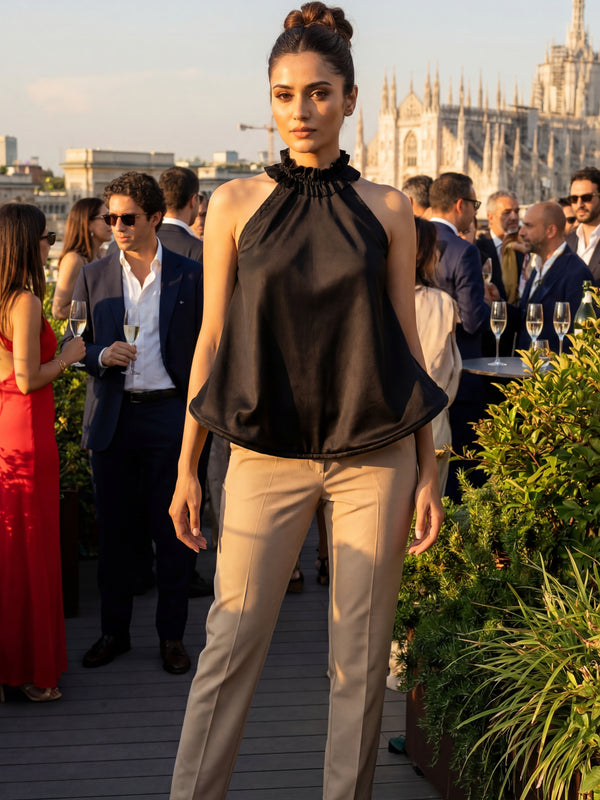 Black Halter Neck Fan Top