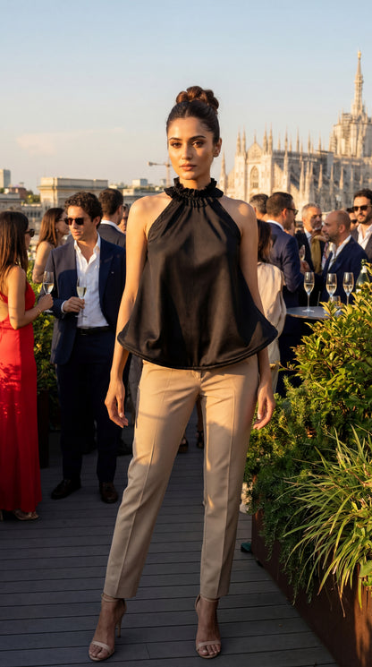 Black Halter Neck Fan Top