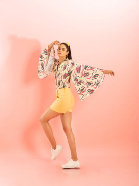 Printed Shirt with Butter Yellow Skorts