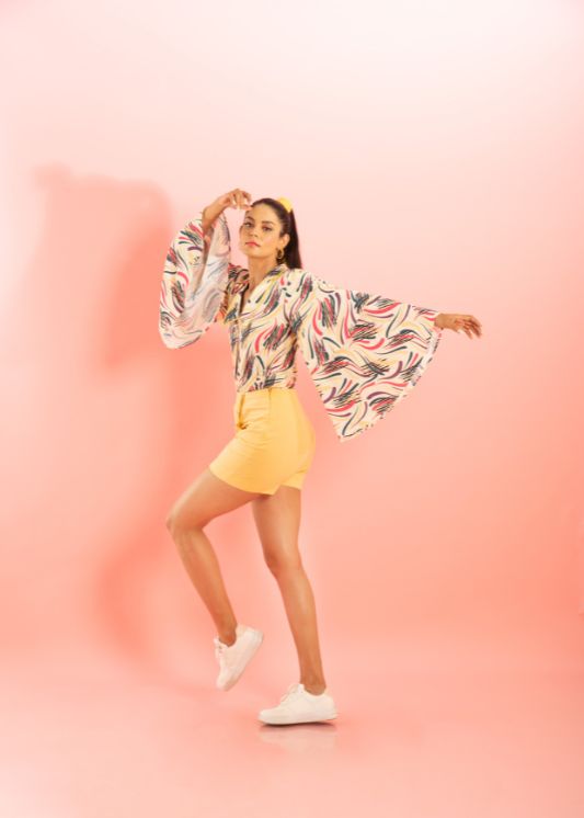 Printed Shirt with Butter Yellow Skorts