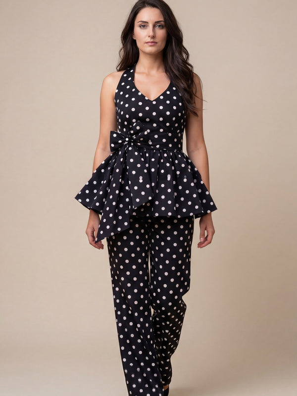 Black Polka Dot Halter Co-ord Set