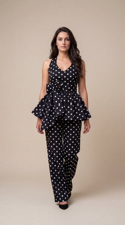 Black Polka Dot Halter Co-ord Set