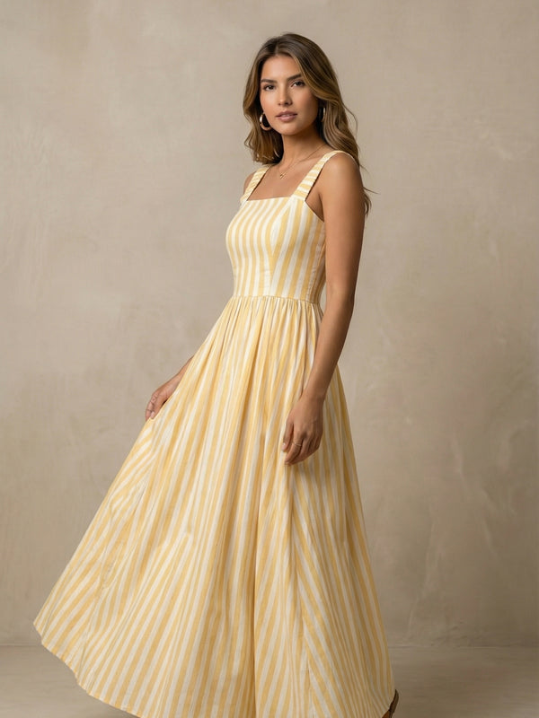 Striped Midi Dress with Pockets