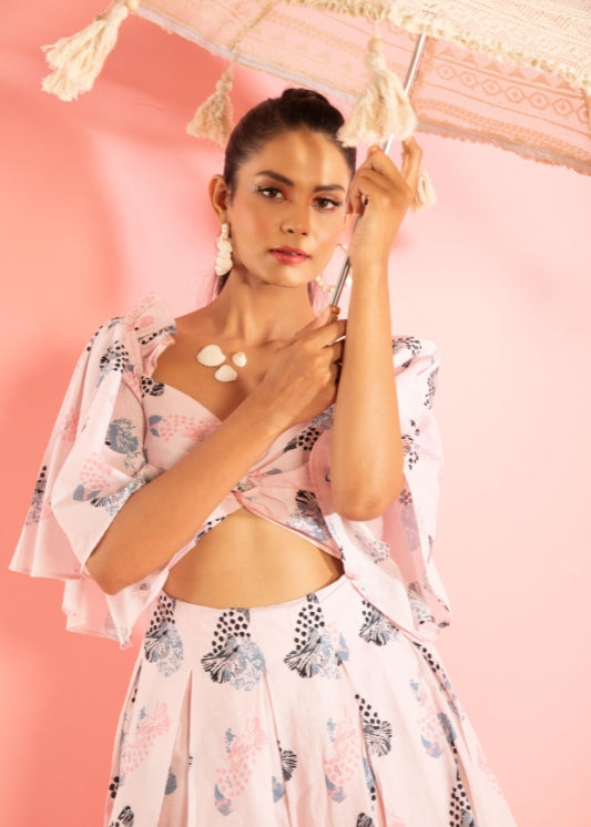 Printed Mini Dress with Ruffled Shoulder