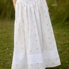 Women’s White Printed Lace-Up Maxi Dress