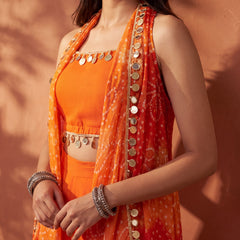 Ombre Bandhani Multi Styling Drape Cape Set with Plazzo anad Choli
