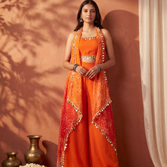 Ombre Bandhani Multi Styling Drape Cape Set with Plazzo anad Choli