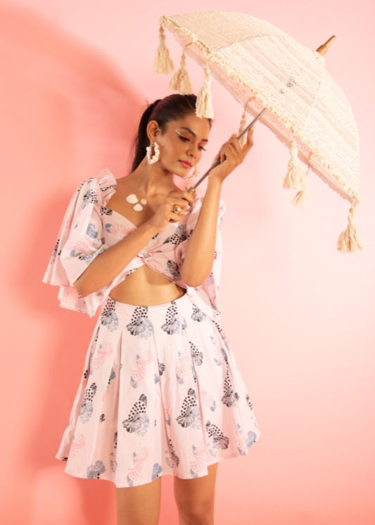 Printed Mini Dress with Ruffled Shoulder