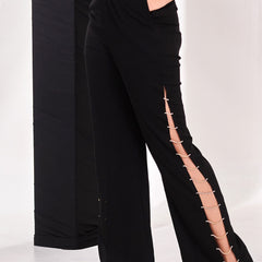 Black rhinstone wide leg pant