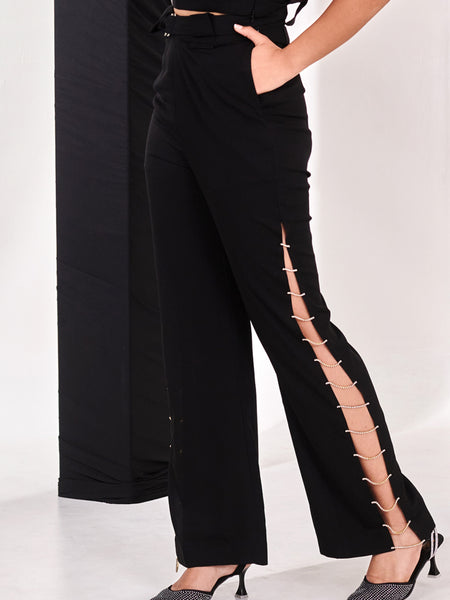 Black rhinstone wide leg pant